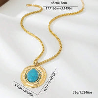 Vintage Snake Skin Chain Oval Faux Turquoise Pendant Necklace