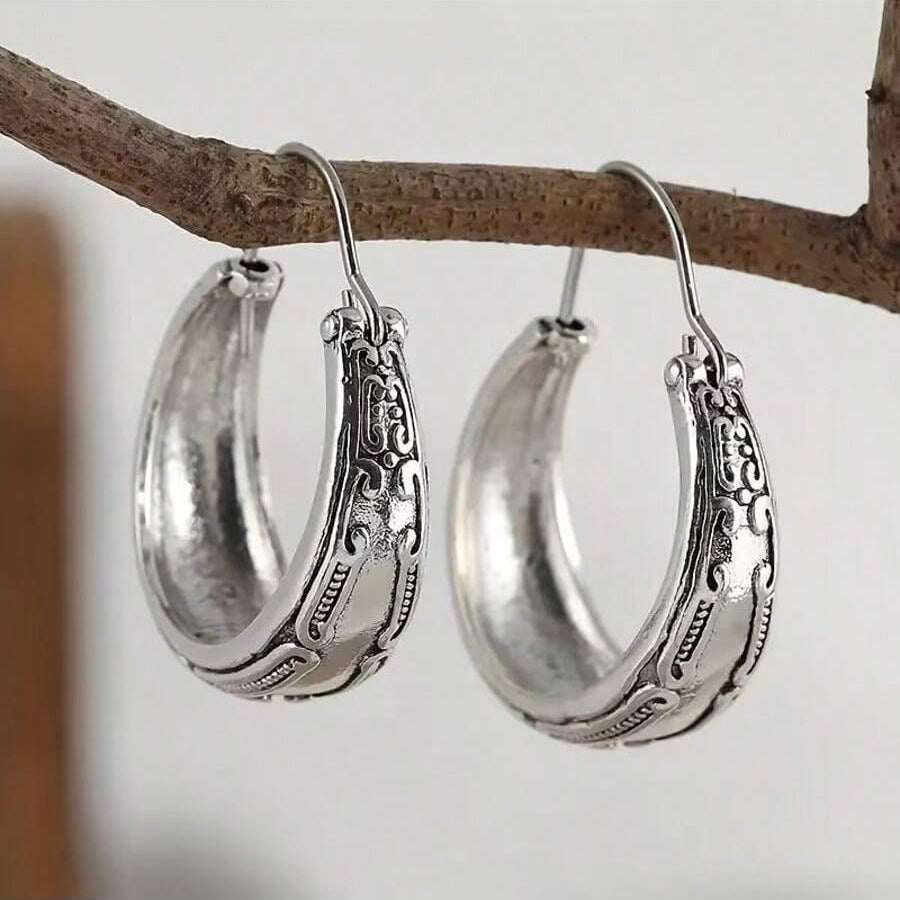 Vintage Bohemian Engraved Flower Pattern Dangle Earring