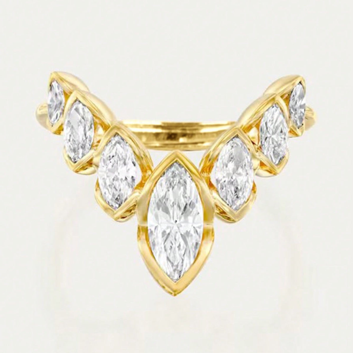 Geometric V-Shaped Gold Plated Zirconia Stone Flower Petal Ring