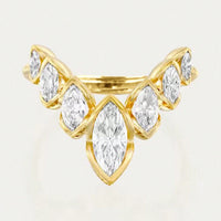 Geometric V-Shaped Gold Plated Zirconia Stone Flower Petal Ring