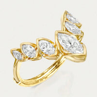 Geometric V-Shaped Gold Plated Zirconia Stone Flower Petal Ring