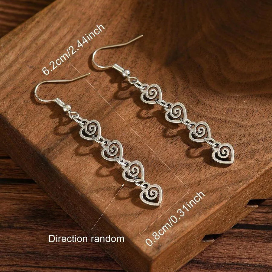 Retro Distressed Geometric Spiral Swirl Dangle Earrings