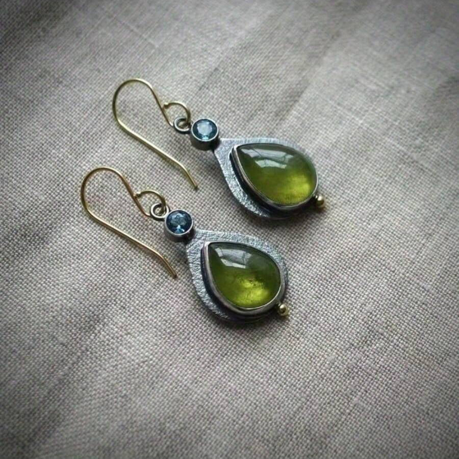 Vintage Bohemian Olive Green Cube Zirconia Earrings