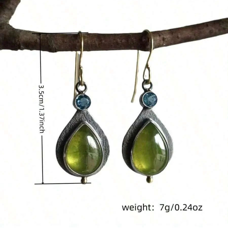 Vintage Bohemian Olive Green Cube Zirconia Earrings