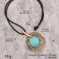 Classic Black Wax Cord Turquoise Stone Long Necklace