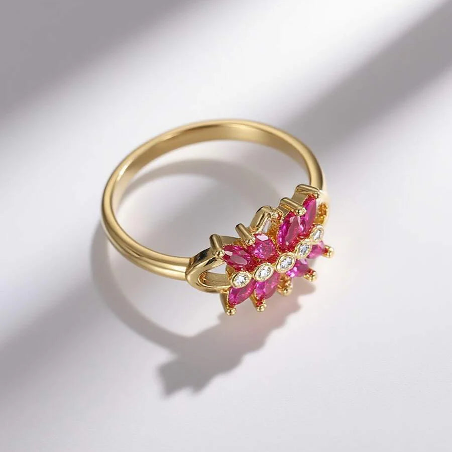 Elegant Vintage Design Cubic Zirconia Ruby Flower Wrap Ring Ring