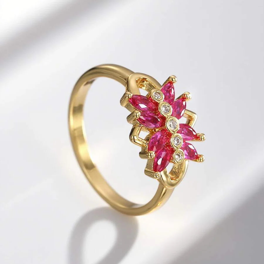 Elegant Vintage Design Cubic Zirconia Ruby Flower Wrap Ring Ring