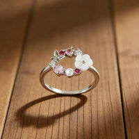 Elegant Flower Faux Pearl Micro Inlaid Zirconia Butterfly Ring