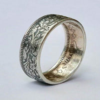 Vintage Silver Plated Snowflake & Coin Pattern Ring