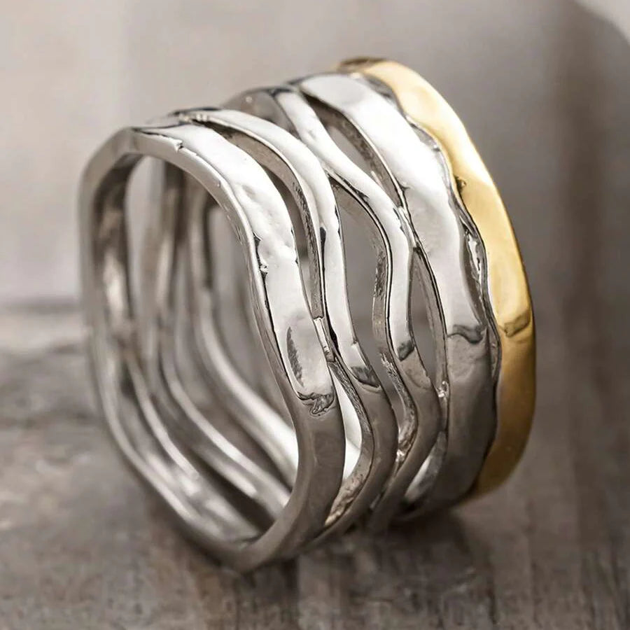 Retro Handcrafted Mixed Metal Multi Strand Wide Band
