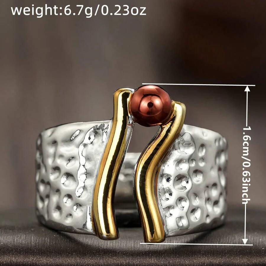 Elegant Two Tone Handcrafted Mixed Metal Wide Band Ring