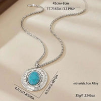 Vintage Snake Skin Chain Oval Faux Turquoise Pendant Necklace