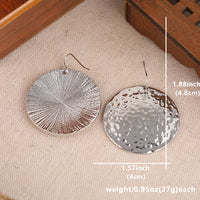 Vintage Hammered Large Disk Dangle Circle Earrings