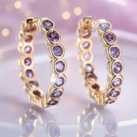 Elegant Ethnic Style Purple Zirconia Crystal Hoop Earrings