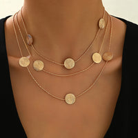 Geometric Spiral Textured Gold Multi-Disc Layered Necklace