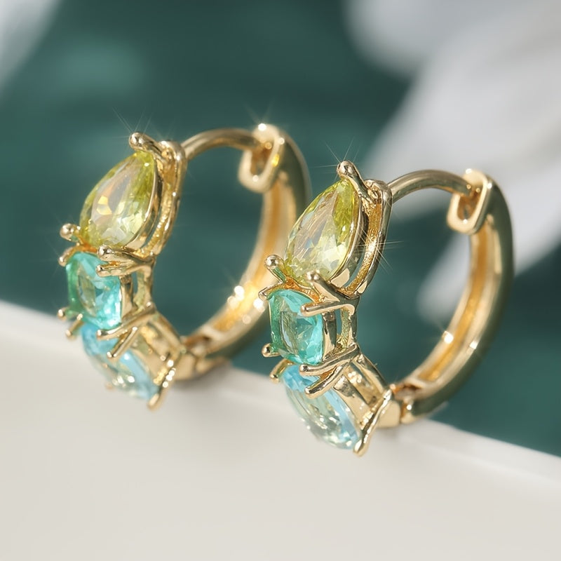 French Style Blue Green Zirconia Circular Earrings