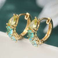French Style Blue Green Zirconia Circular Earrings