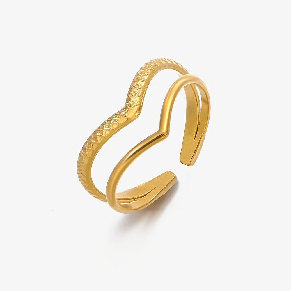 Double-Layer Gold V-Shaped Adjustable Statement Ring