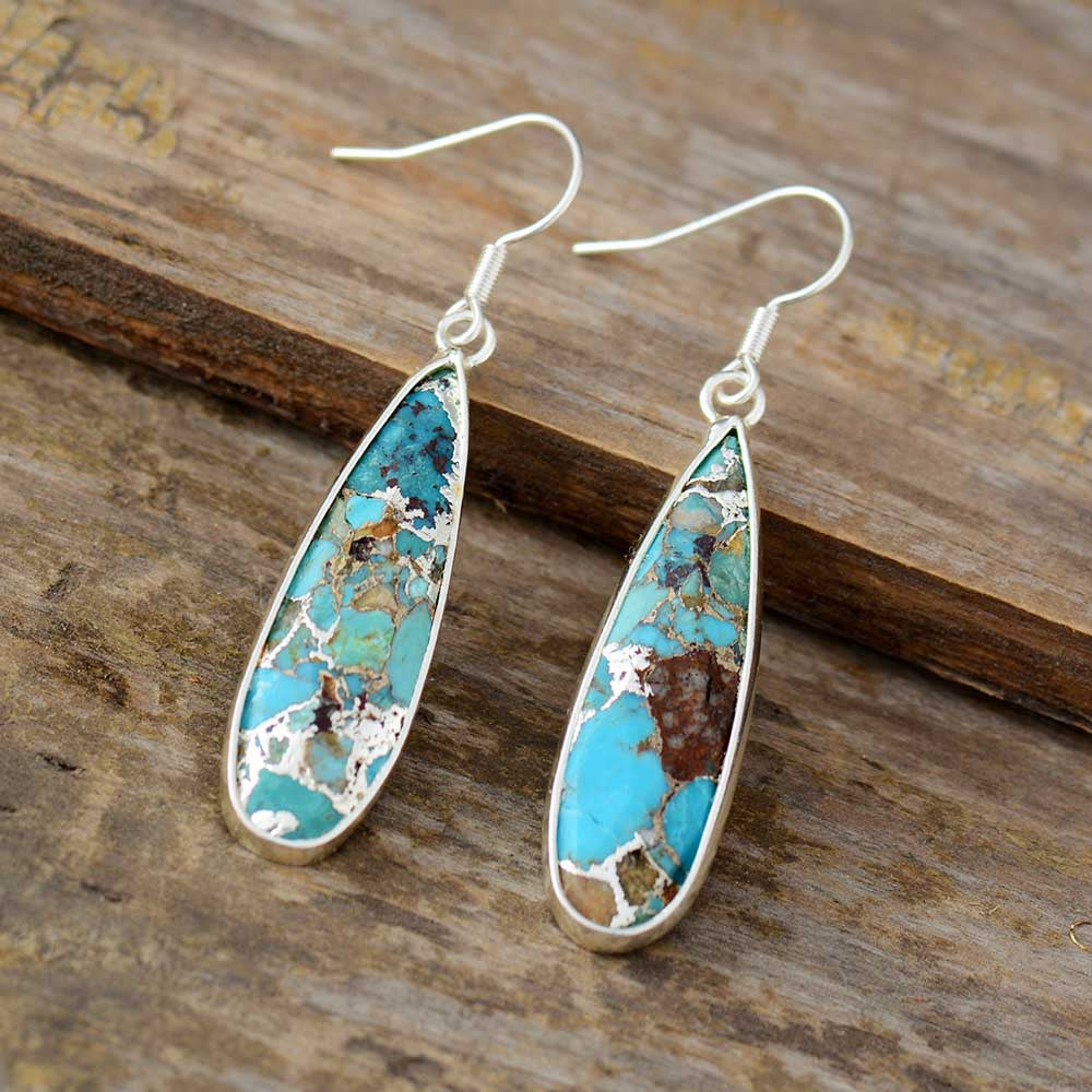 Natural Stone Turquoise Jasper Teardrop Earrings