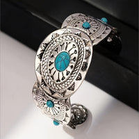 Vintage Stamped Turquoise Silver Plated Cuff Bracelet