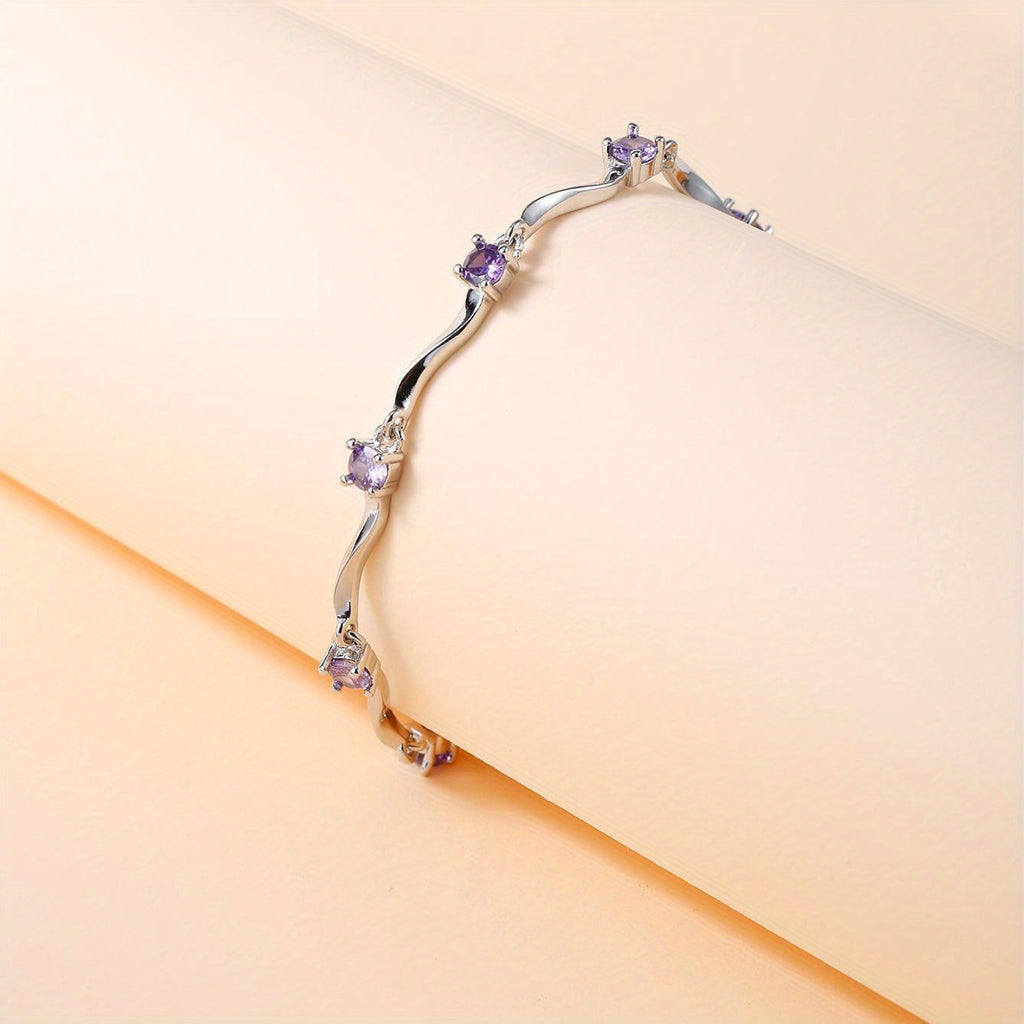Elegant Wavy Purple Synthetic Zirconia Bracelet