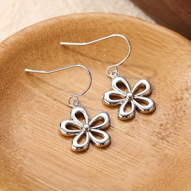 Vintage Funky Silvery Flower Pendant Earrings