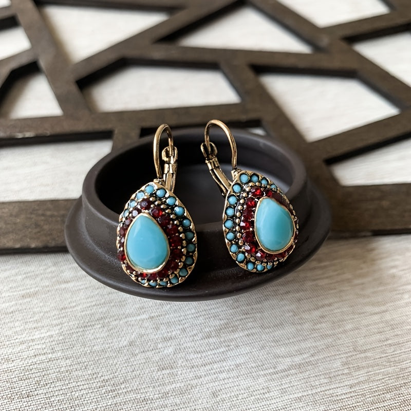 Vintage Teardrop Turquoise Halo Drop Earrings