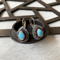Vintage Teardrop Turquoise Halo Drop Earrings