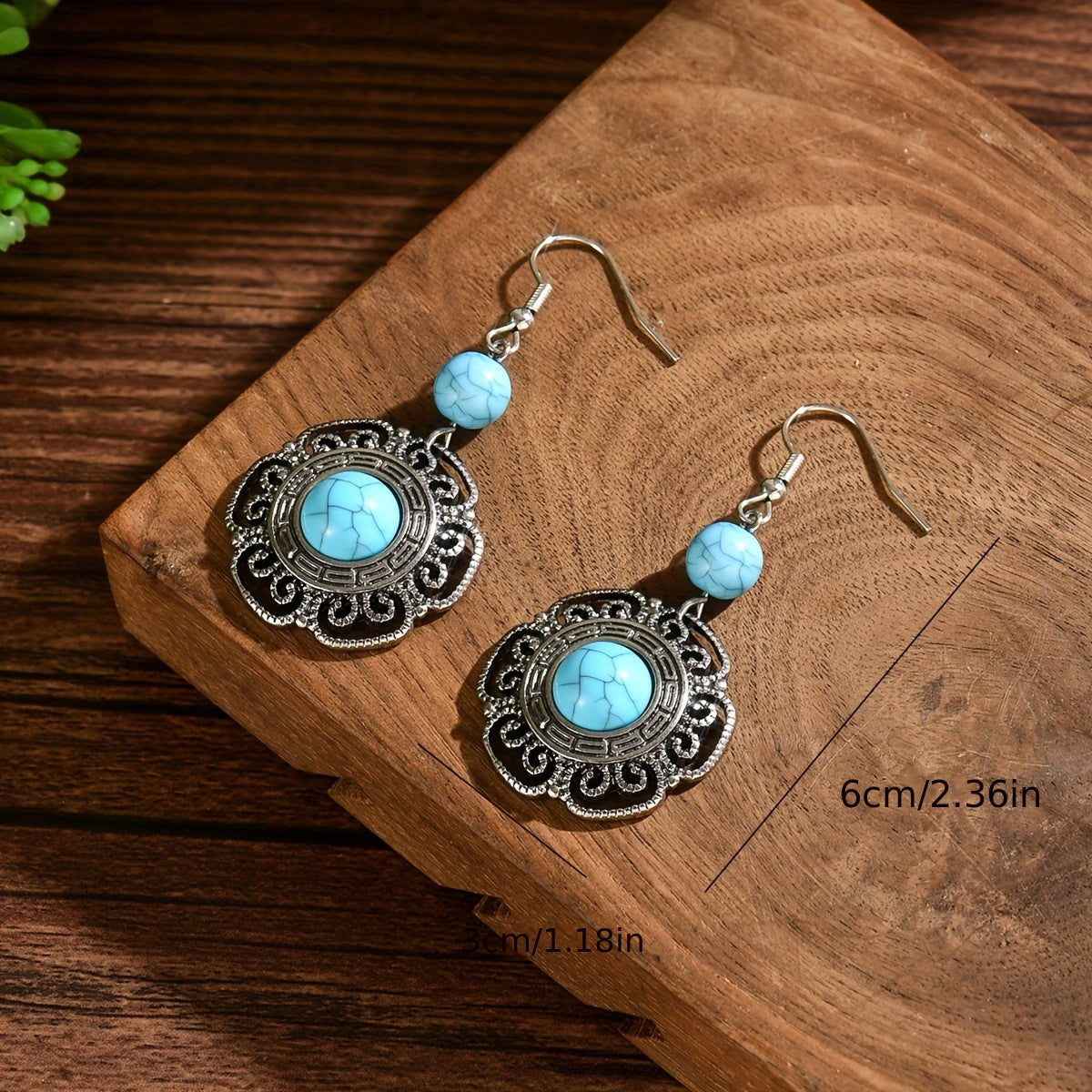 Vintage Boho Faux Turquoise Flower Drop Earrings