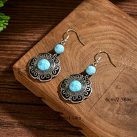 Vintage Boho Faux Turquoise Flower Drop Earrings