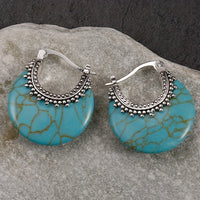 Turquoise Crescent Silver Plated Hoop Earrings