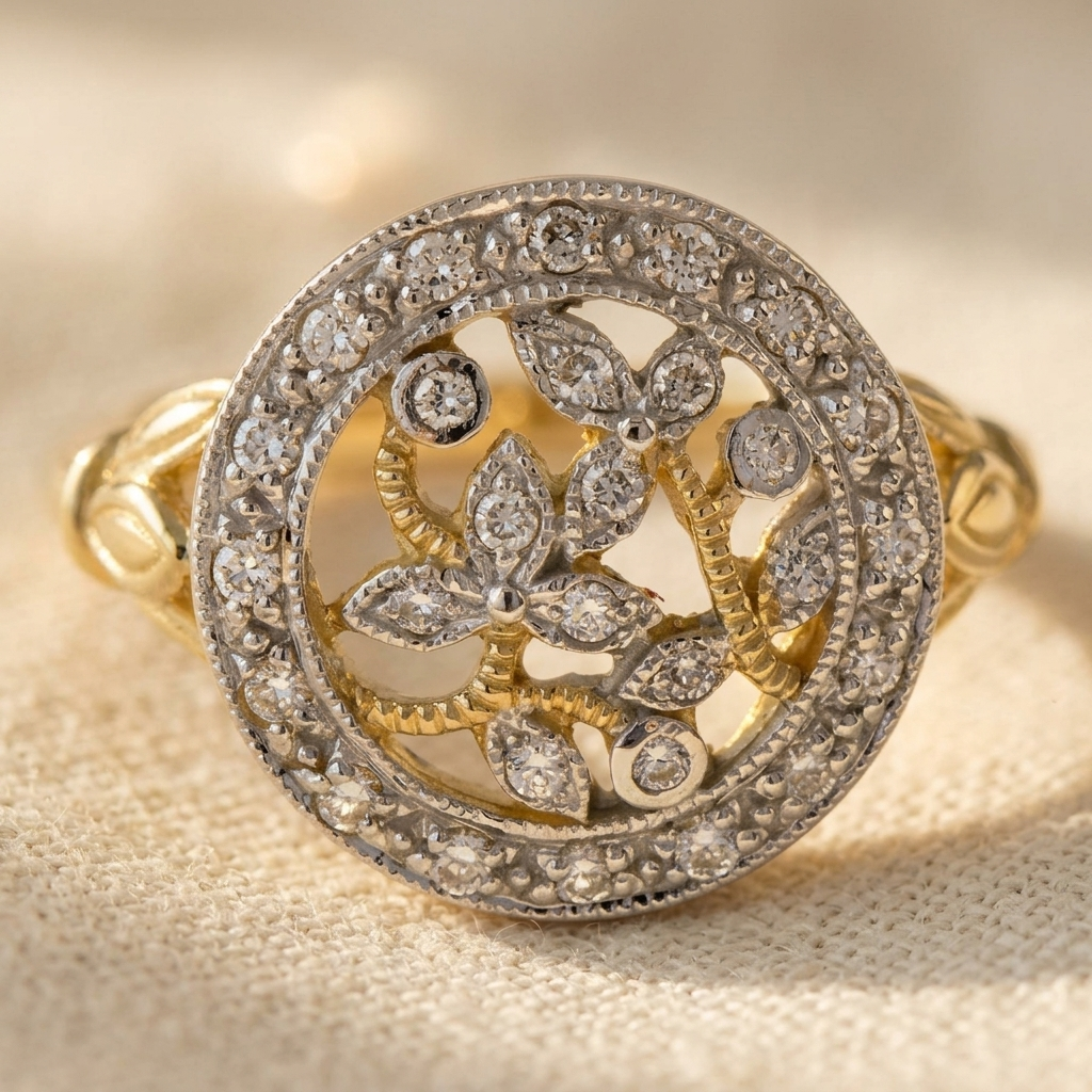 Two Tone Floral Cluster Zirconia Ring