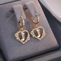 Dainty Initial Heart Hoop Earrings