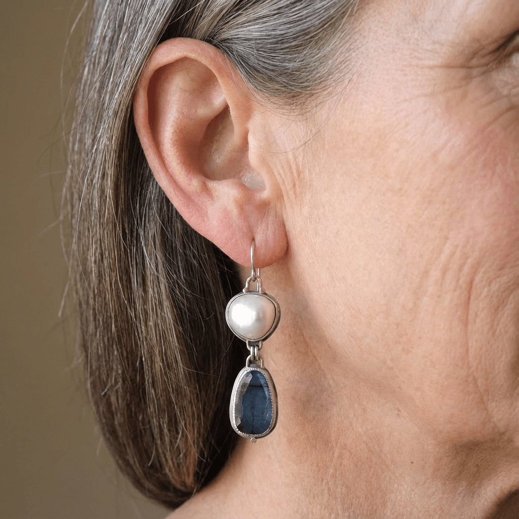 Vintage Blue Stone Pearl Earrings