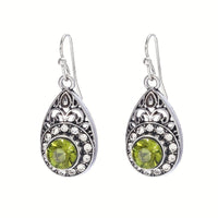 Retro Ethnic Style Water Droplet Green Zirconia Pendant Earrings