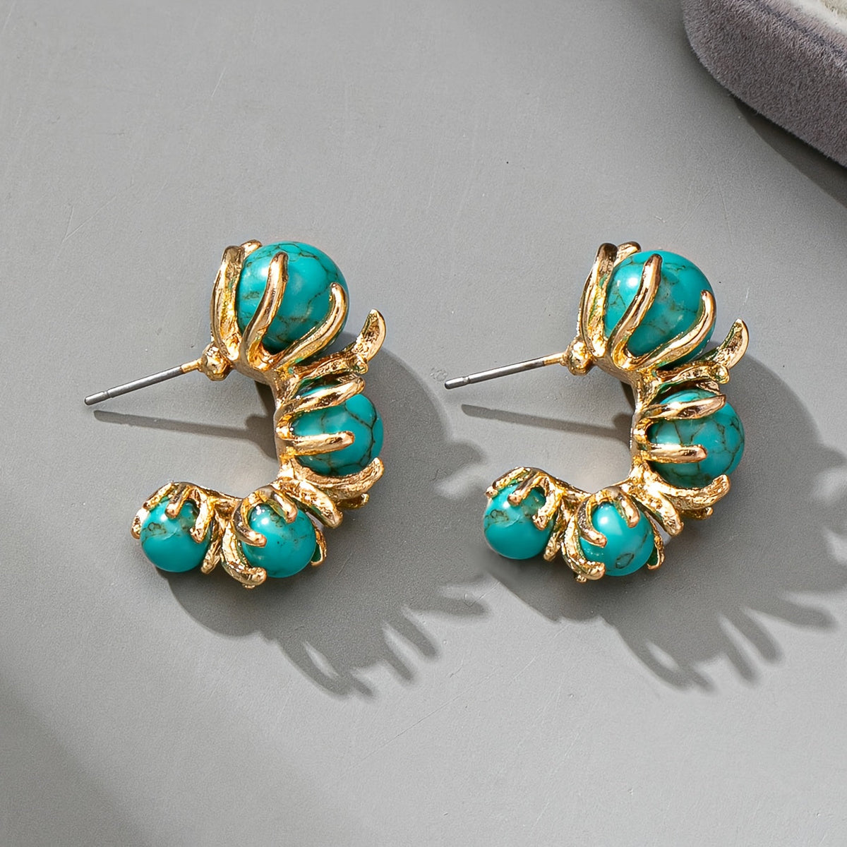 Vintage Turquoise Beaded Flower Design Earrings