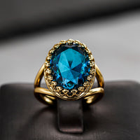 Elegant Gold Plated Oval Blue Stone Ring