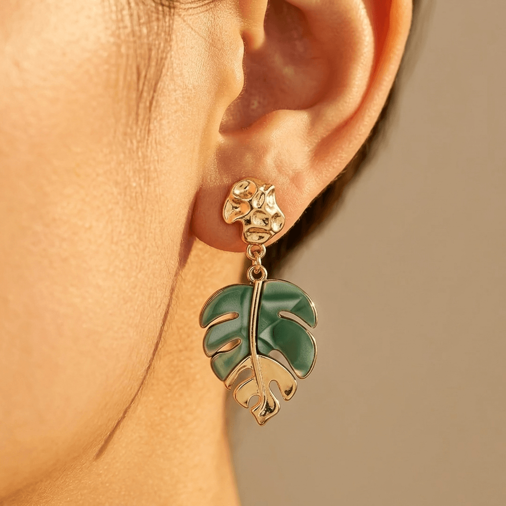 Bohemian Style Irregular Leaf Earrings And Necklace Set
