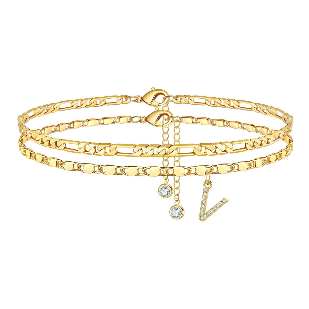 2 Piece Diamond Initial Anklet Set