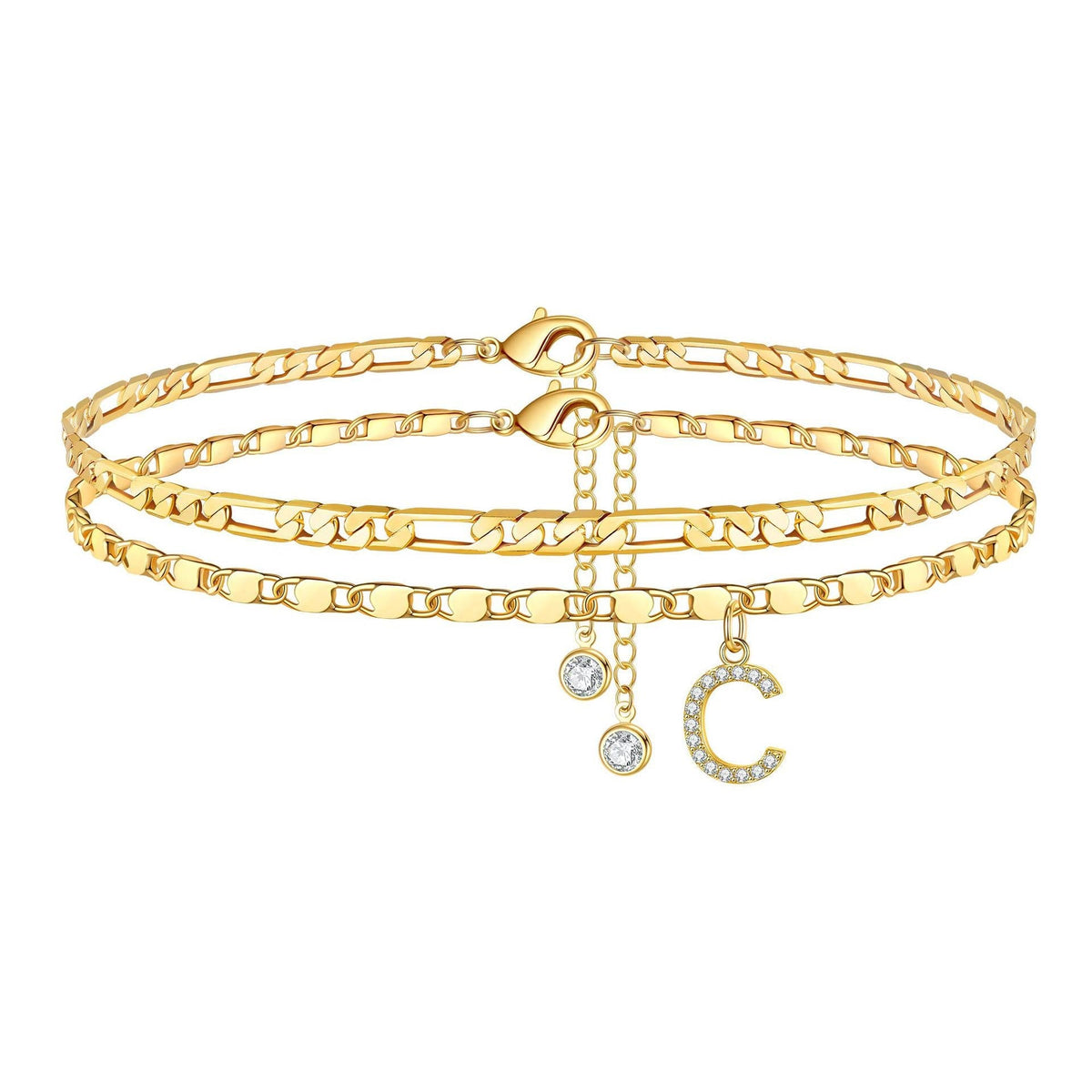 2 Piece Diamond Initial Anklet Set