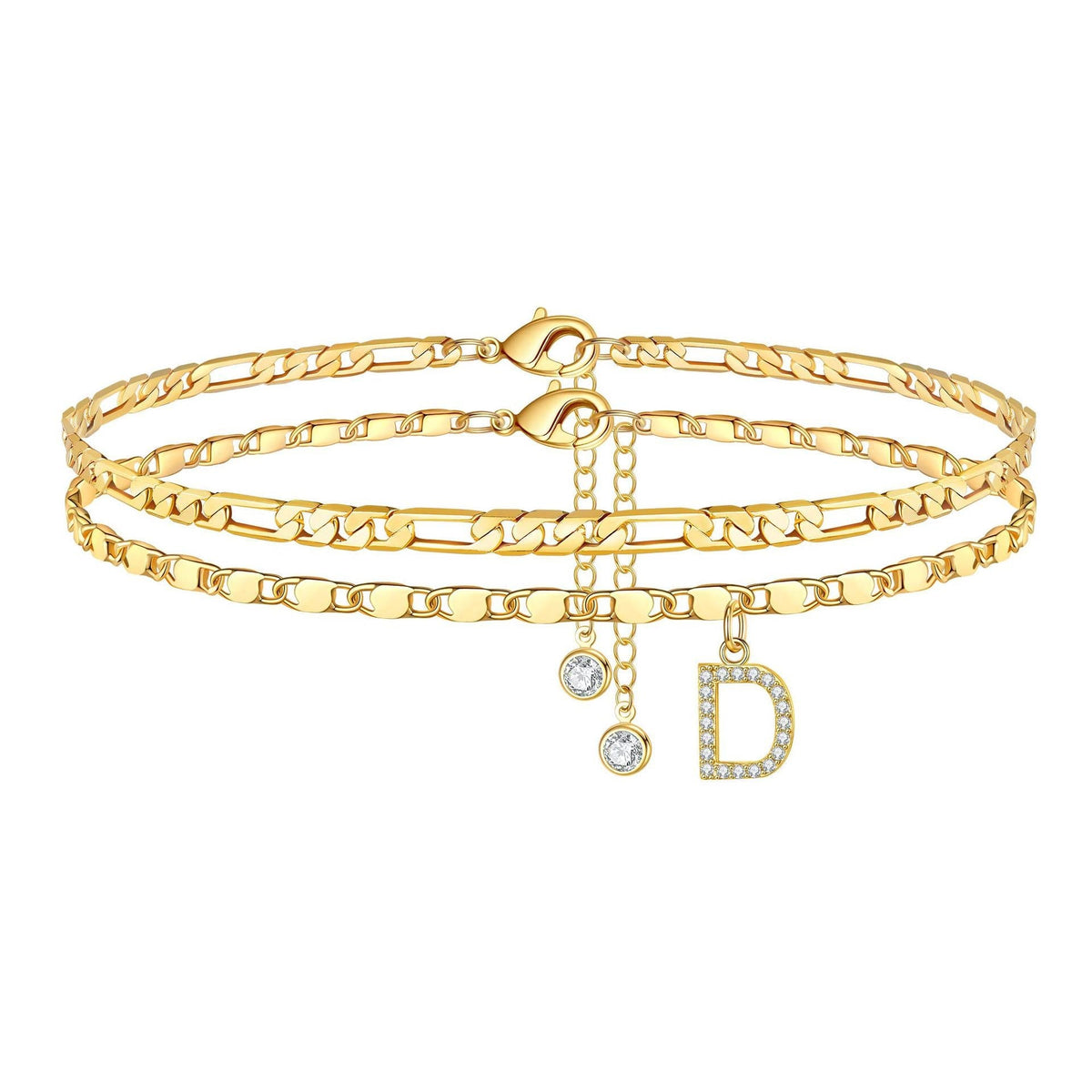 2 Piece Diamond Initial Anklet Set