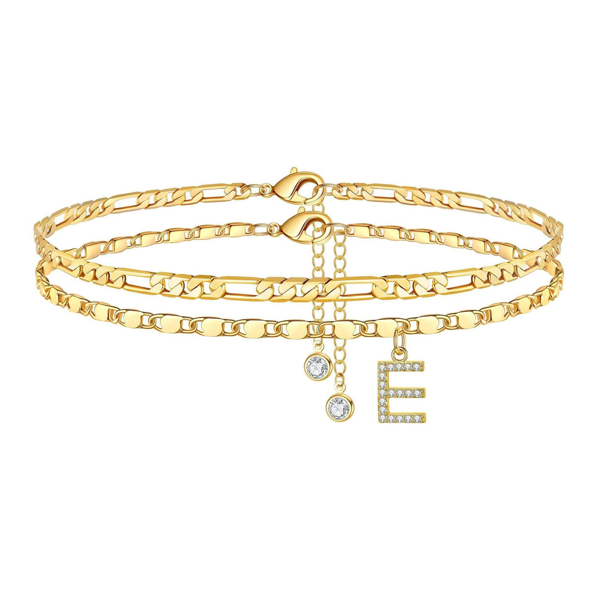 2 Piece Diamond Initial Anklet Set