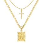 2 Piece Initial Letter & Cross Necklace Set