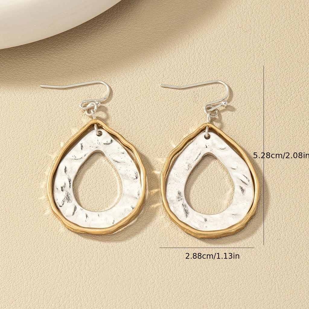 Two Tone Artisan Teardrop Drop Earrings
