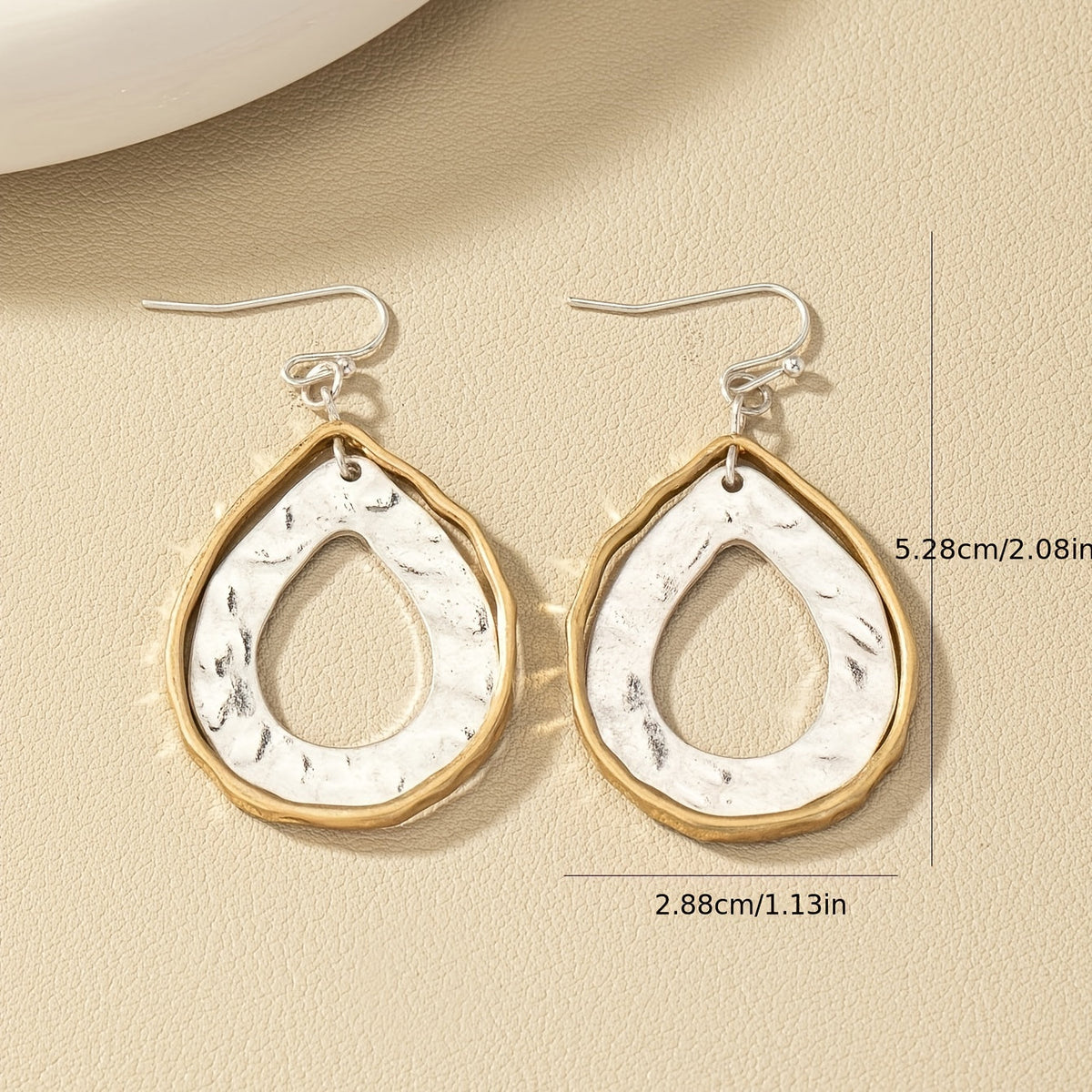 Two Tone Artisan Teardrop Drop Earrings