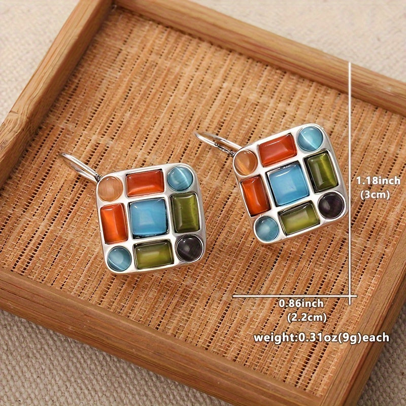 Vintage Geometric Multicolor Stone Drop Earrings