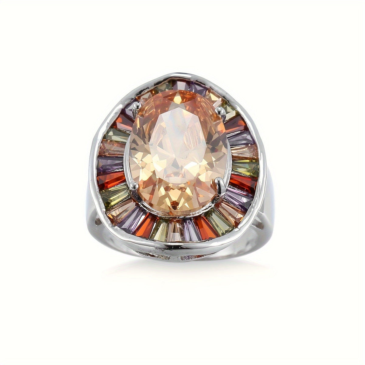 Romantic Oval Champagne Colored Zircon Stones Ring