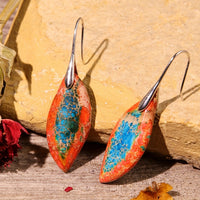 Vintage Bohemian Orange and Blue Natural Stone Leaf Earrings
