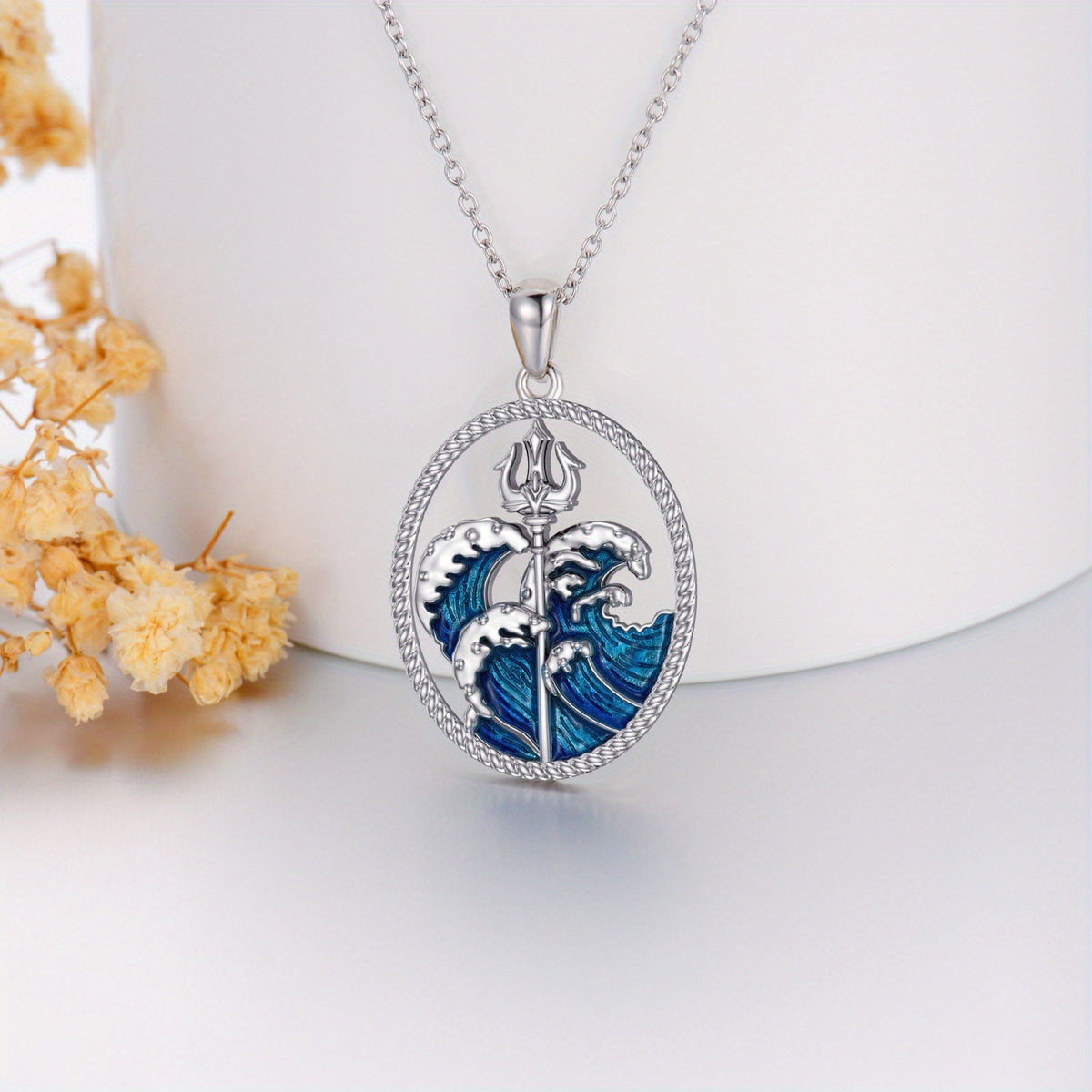 Poseidon Trident Ocean Wave Pendant Necklace