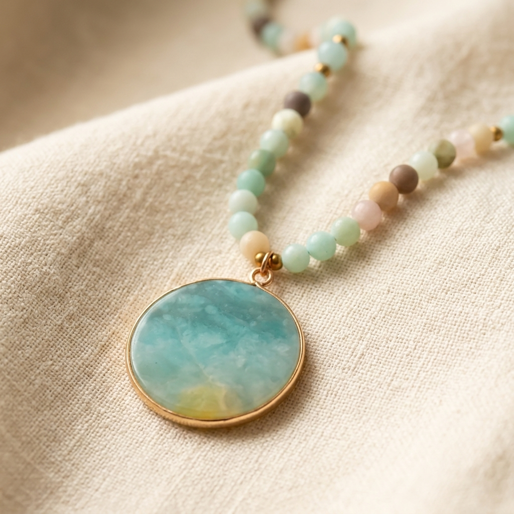 Bohemian Natural Stone Round Pendant Necklace